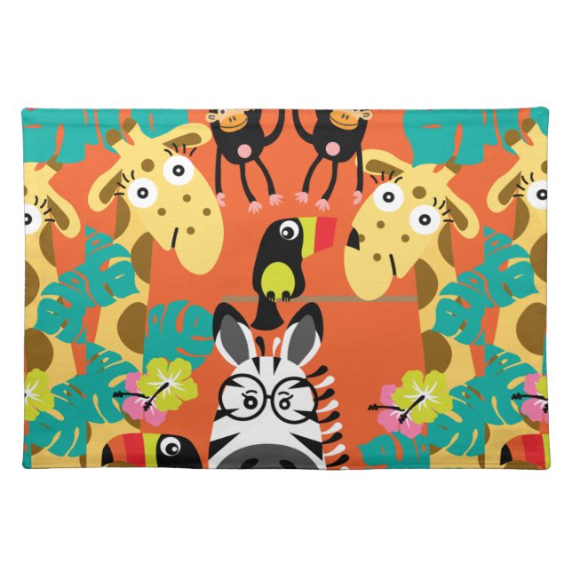Cute nursery jungle animals decor  cloth placemat (Front)