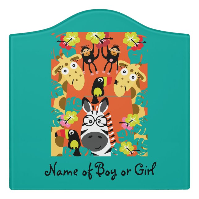 Cute nursery jungle animals decor   door sign (Large Crest Front)