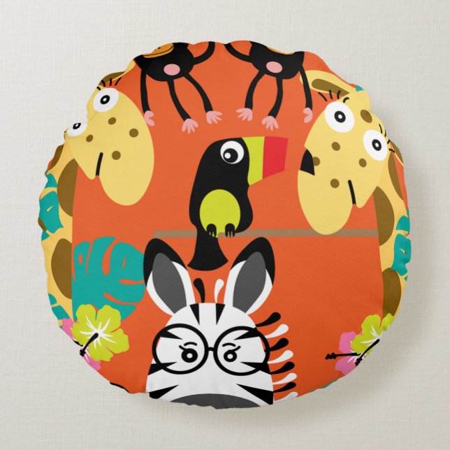 Cute nursery jungle animals decor   round pillow (Front)