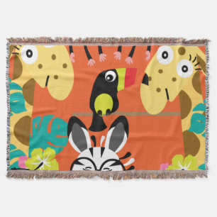 Cute nursery jungle animals decor throw blanket