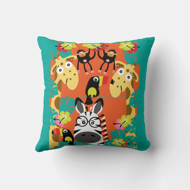 Cute nursery jungle animals decor throw pillow (Back)