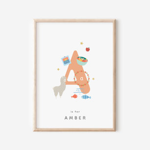 Cute Nursery Personalized Alphabet Letter A Poster