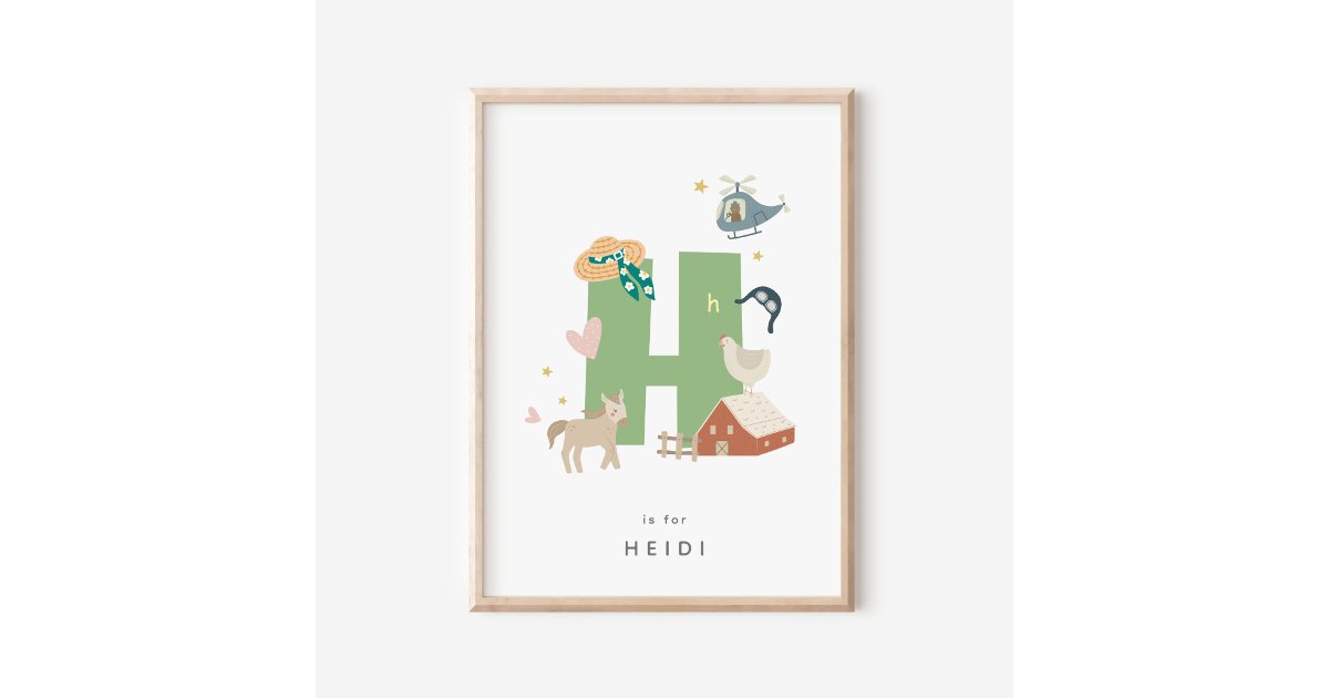 H Lettering Cute Cute Nursery Personalized Alphabet Letter H Poster | Zazzle
