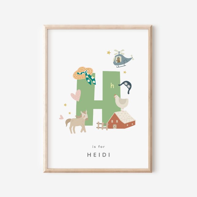 Cute Nursery Personalized Alphabet Letter H Poster (Creator Uploaded)
