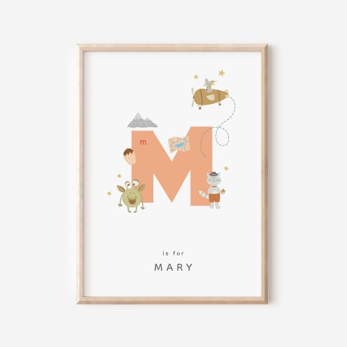 Cute Nursery Personalized Alphabet Letter M Poster
