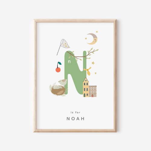 Cute Nursery Personalized Alphabet Letter N Poster