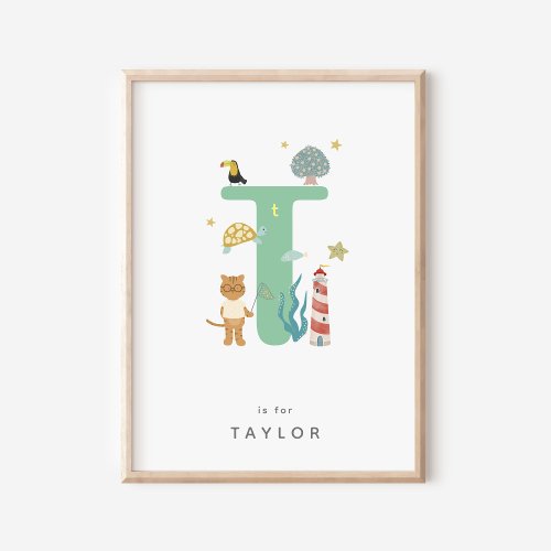 Cute Nursery Personalized Alphabet Letter T Poster