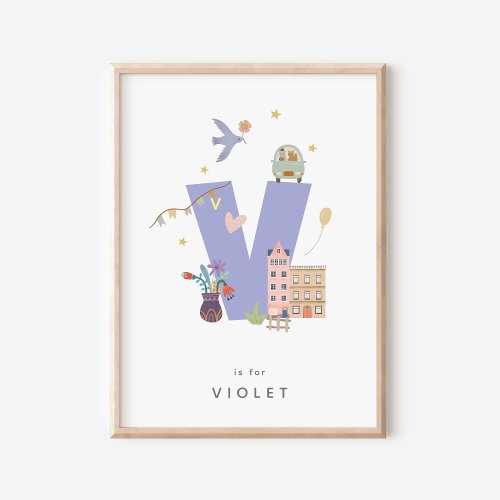 Cute Nursery Personalized Alphabet Letter V Poster