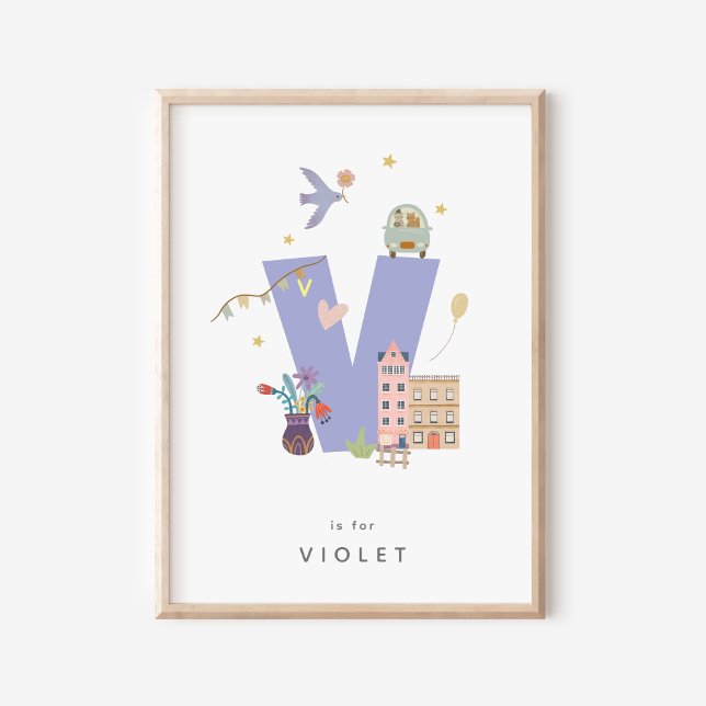 Cute Nursery Personalized Alphabet Letter V Poster (Creator Uploaded)