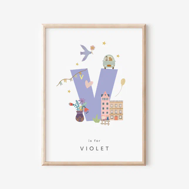 Cute Nursery Personalized Alphabet Letter V Poster | Zazzle