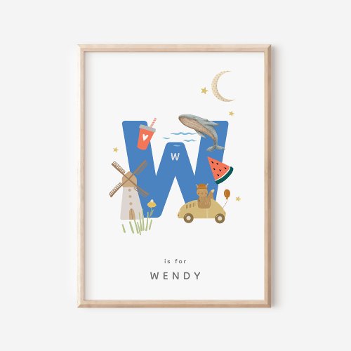 Cute Nursery Personalized Alphabet Letter W Poster