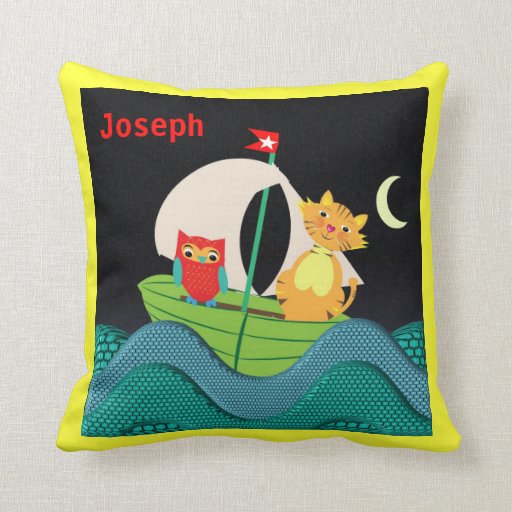Cute Nursery Rhyme Picture Owl And The Pussy Cat Pillow Zazzle