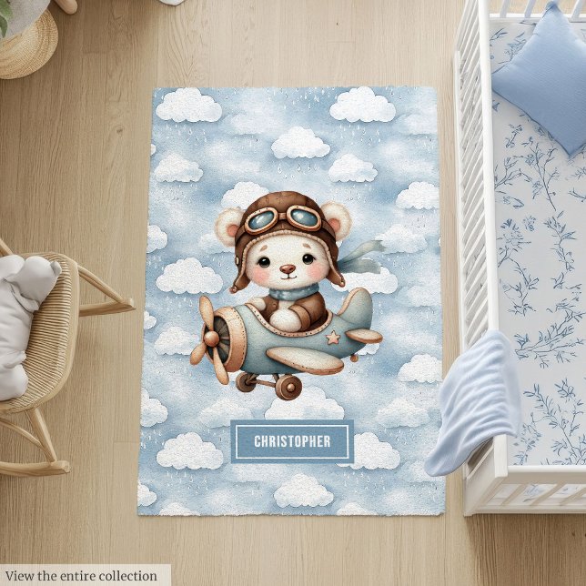 Cute Nursery Room Rug Teddy Bear Pilot Baby Gift (Cute Nursery Room Rug Teddy Bear Pilot Baby Gift)