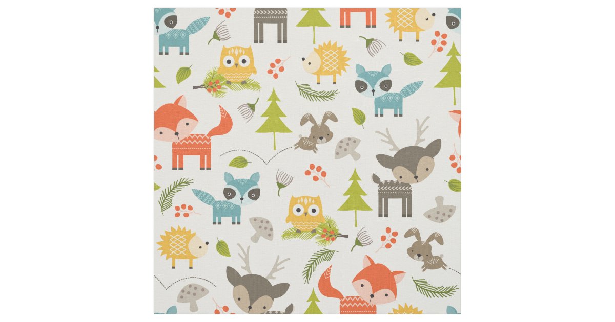 Cute Nursery Woodland Animals Fabric | Zazzle