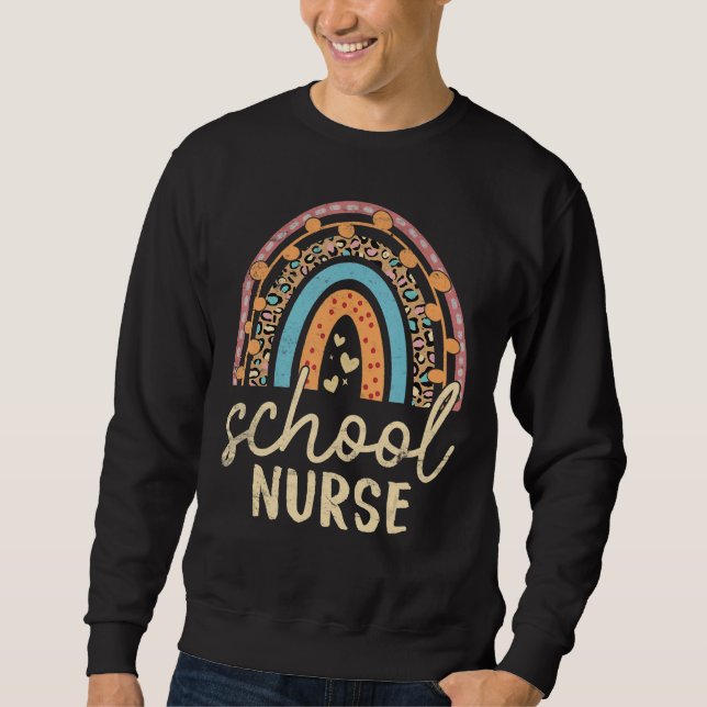 Cute Nurse's Day School Nurse Leopard Rainbow Back Sweatshirt (Front)