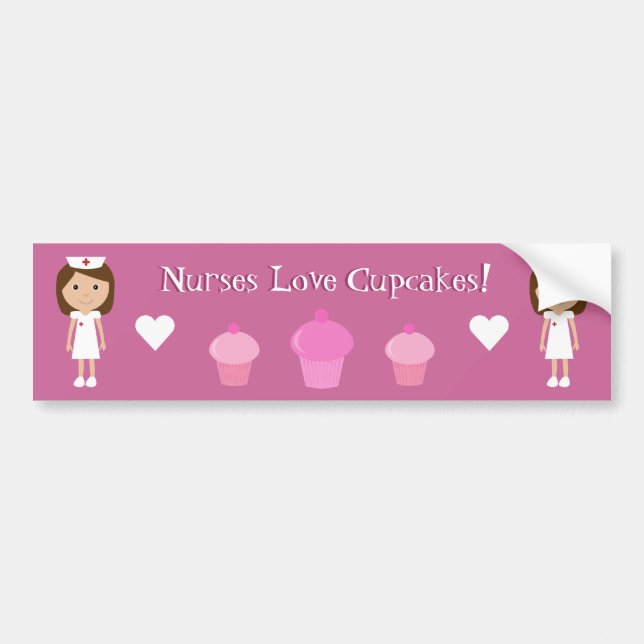 Cute Nurses Love Cupcakes Customizable Pink Bumper Sticker (Front)