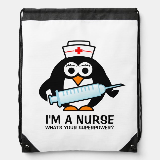 Cute nursing backpack with funny penguin nurse (Front)