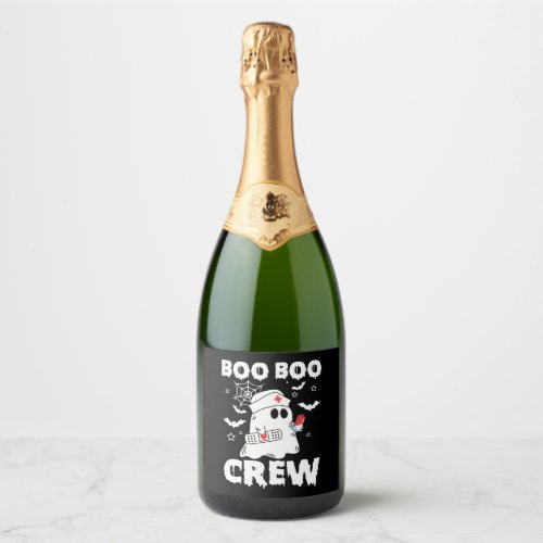 Cute Nursing Boo Boo Crew Halloween Nurse Ghost Sparkling Wine Label