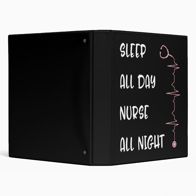 Cute Nursing Night Sleep All Day 3 Ring Binder (Background)