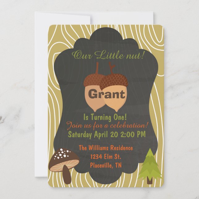 Cute Nut Woodland birthday party invitation 5 (Front)