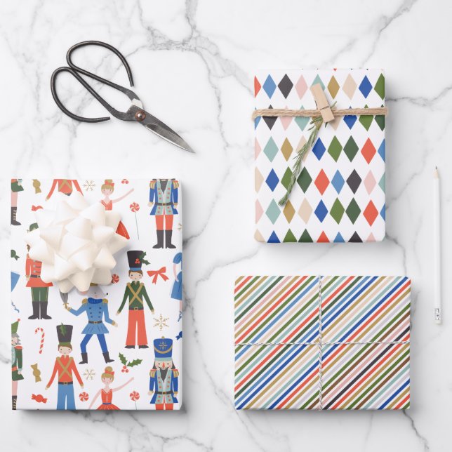 Cute Nutcracker Ballet Pattern Christmas Wrapping Paper Sheets (Front)