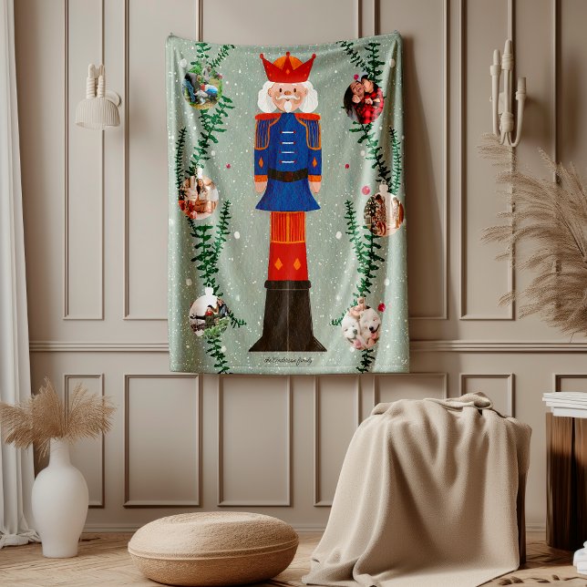 Cute Nutcracker Christmas Foto Collage Family Fleece Blanket (Creator Uploaded)