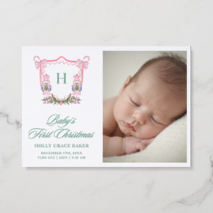 Cute Nutcracker Christmas Monogram Crest Baby Letterpress Photo Cards