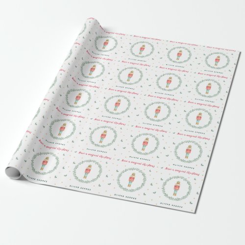 Cute nutcracker Christmas pink modern family Wrapping Paper