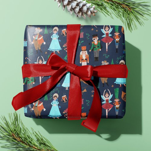 Cute Nutcracker Dark Blue Christmas Holiday Wrapping Paper