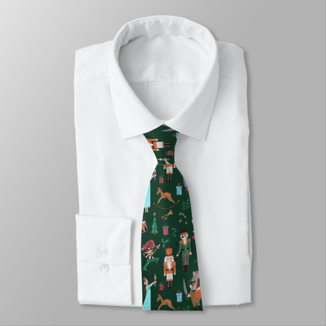 Cute Nutcracker Dark Green Christmas Holiday Neck Tie (Tied)