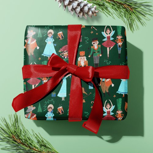 Cute Nutcracker Dark Green Christmas Holiday Wrapping Paper