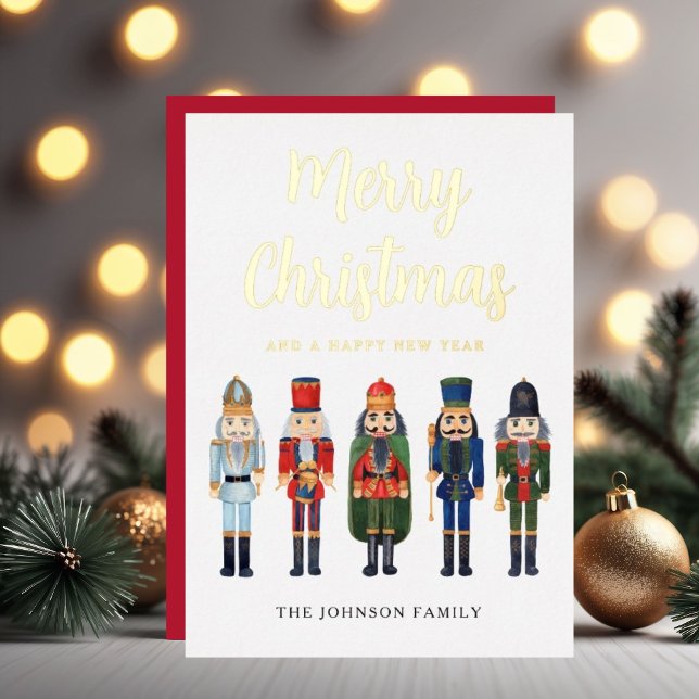 Cute Nutcracker Merry Christmas Gold Foil Holiday Card (Cute Nutcracker Merry Christmas Gold Foil Holiday Card)