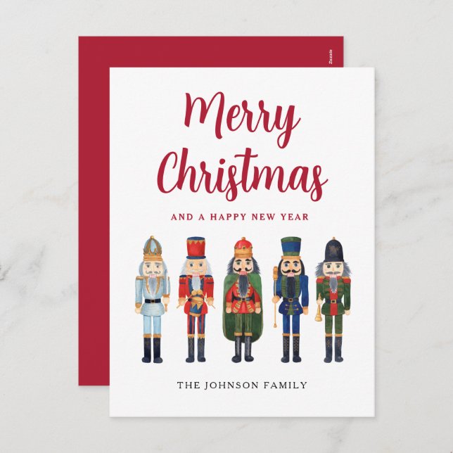 Cute Nutcracker Merry Christmas Holiday Postcard (Front/Back)