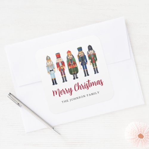 Cute Nutcracker Merry Christmas Square Sticker