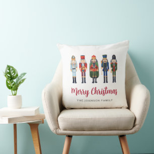 Cute Nutcracker Merry Christmas Throw Pillow