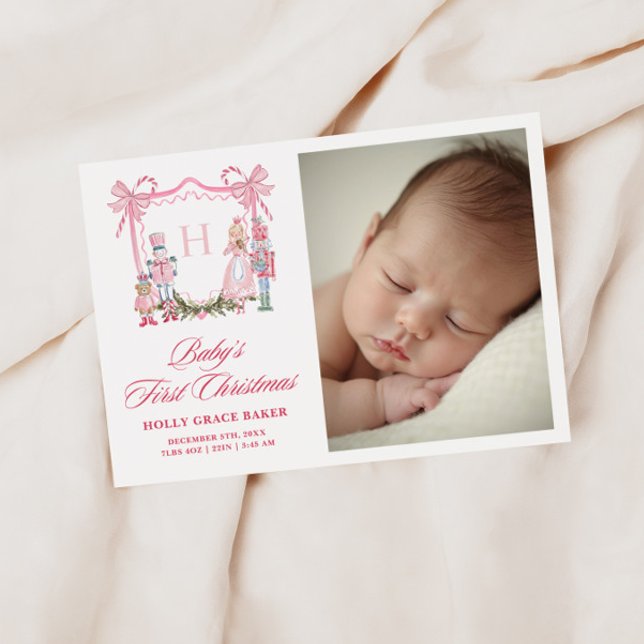 Cute Nutcracker Monogram Crest Baby Holiday Card (Creator Uploaded)
