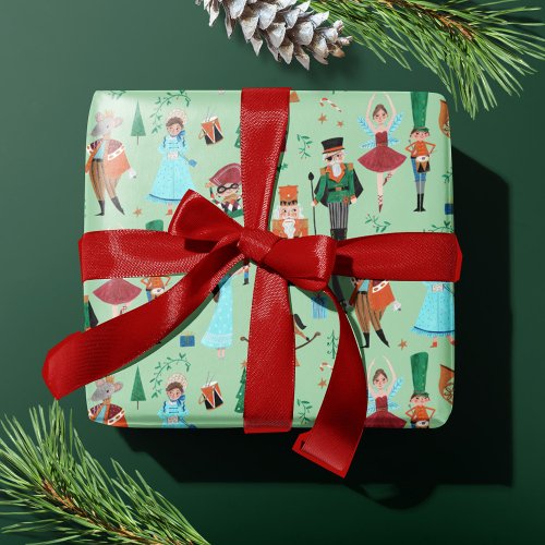 Cute Nutcracker Pastel Green Christmas Holiday Wrapping Paper