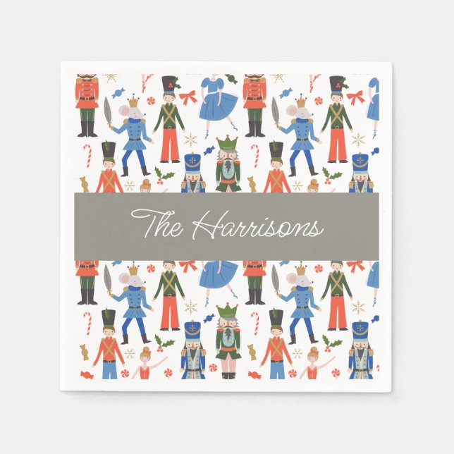 Cute Nutcracker Personalized Christmas Napkins (Front)