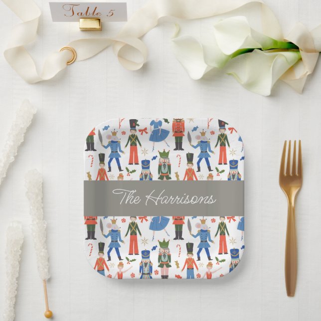 Cute Nutcracker Personalized Christmas Paper Plates (Wedding)