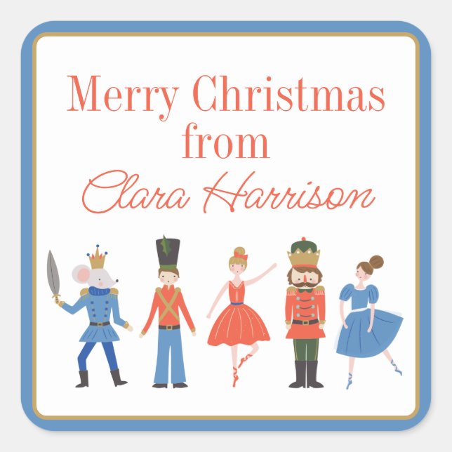 Cute Nutcracker Personalized Christmas Square Sticker (Front)
