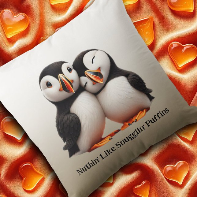 Cute Nuthin' Like Snugglin' Puffins Throw Pillow (Nuthin' Like Snugglin' Puffins Throw Pillow Cover Photo)