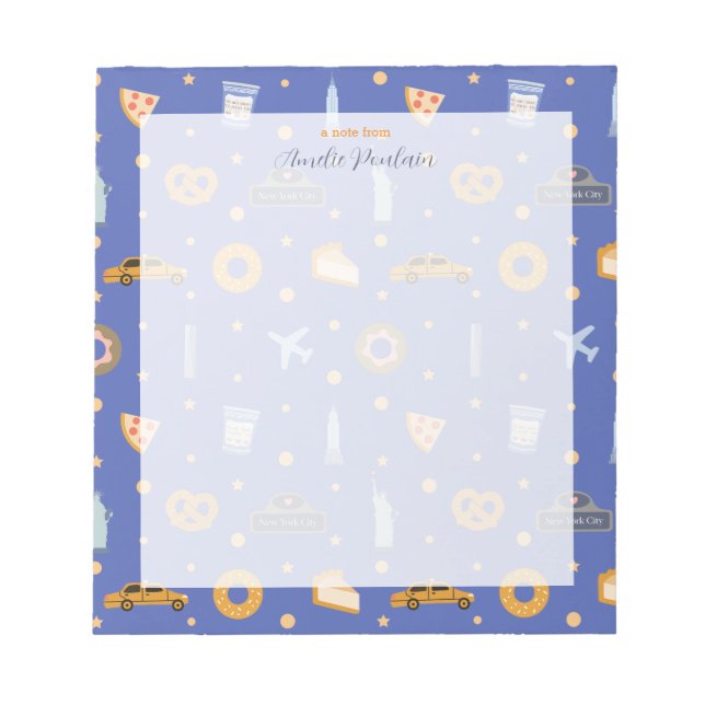 Cute NYC pattern blue custom Name  Notepad (Front)