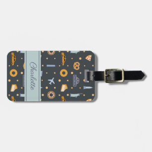 Cute NYC pattern Dark Gray custom Name Luggage Tag