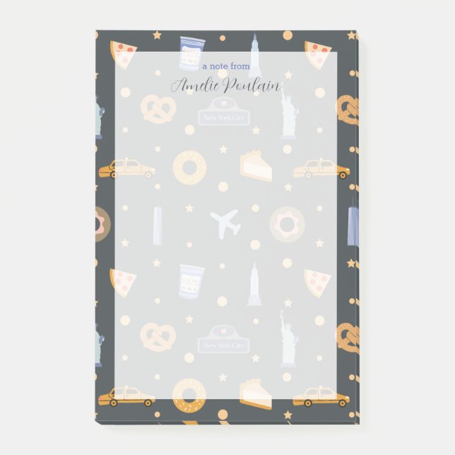Cute NYC pattern Dark gray custom Name  Post-it Notes (Front)