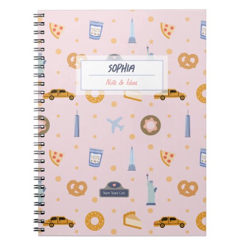 Cute NYC pattern pink Spiral Notebook