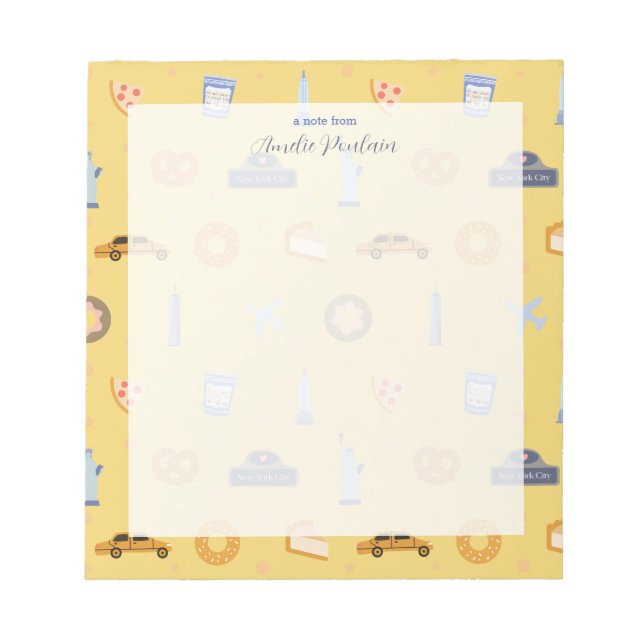 Cute NYC pattern yellow custom Name  Notepad (Front)