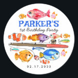 Cute O-Fish-al Reel Fun Gone Fish Fishing Birthday Classic Round Sticker<br><div class="desc">Cute O-Fish-al Reel Fun Gone Fish Fishing Birthday Favor Sticker</div>
