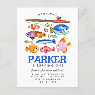 Cute O-Fish-al Reel Fun Gone Fish Fishing Birthday Postcard