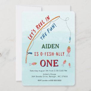 Cute O- Fish-Ally One Fishing 1st Birthday Invitation
