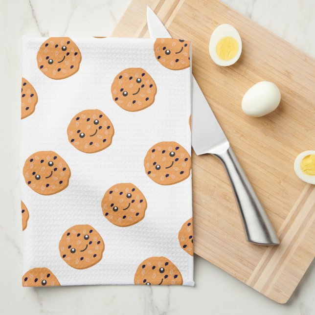 Cute Oatmeal Raisin Cookie Pattern Kitchen Towel (Quarter Fold)